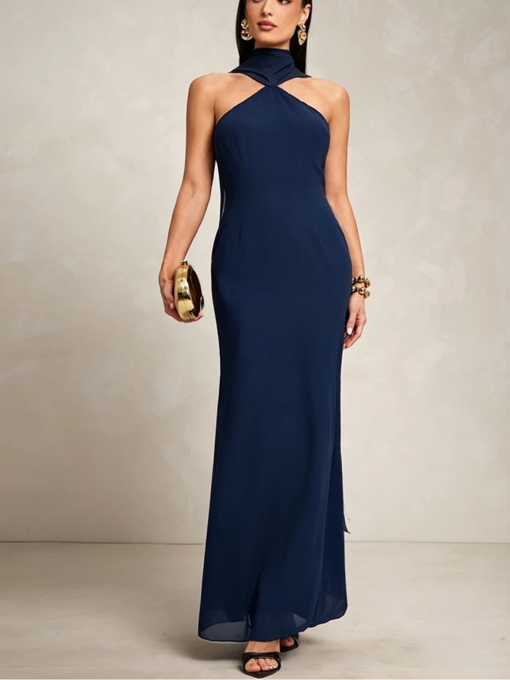Navy Blue Halter Maxi Dress
